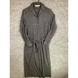 Brooks Brothers Womens Shirt Dress Gray Button Front Tie Waist Size 8 USA Made